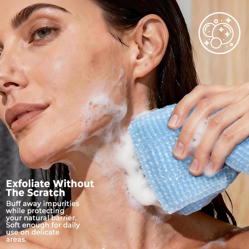 Back Scrubber for Shower and Dead Skin Removal, Exfoliating Body Scrubber for Smooth Skin Japan Washcloth for Shower & Bath, Versatile Body Scrub Towel, Ideal for Skincare, Blue Medium