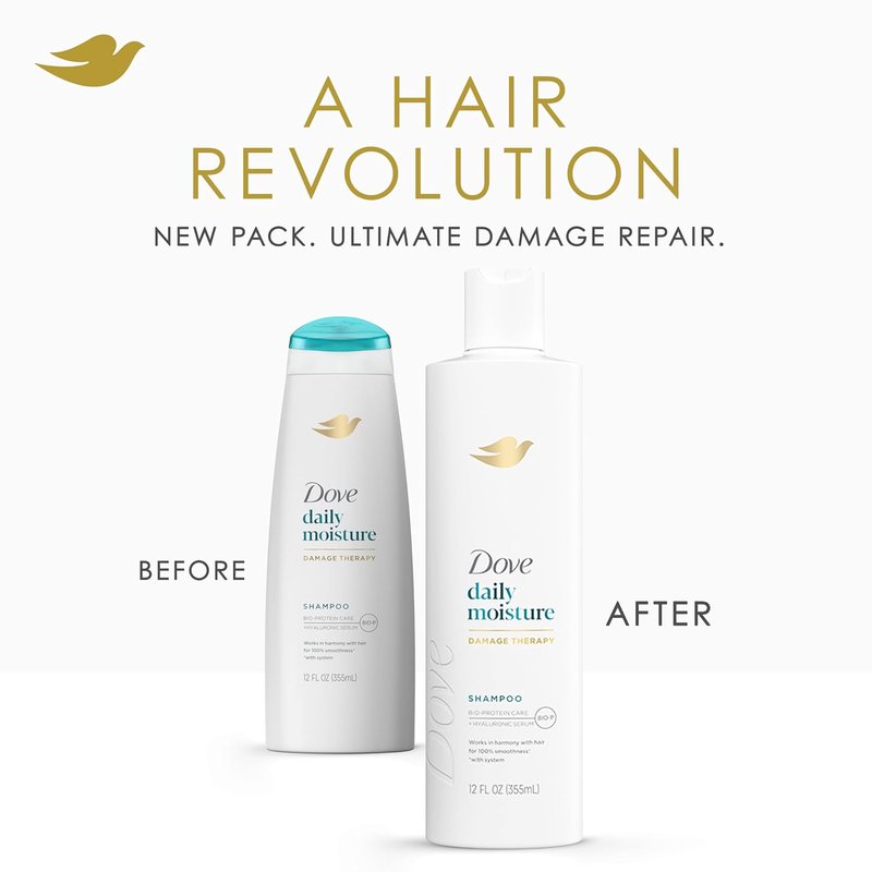 Dove Damage Therapy Shampoo - Daily Moisture for Dry Hair with Bio-Protein & Hyaluronic Serum | 12 Fl Oz