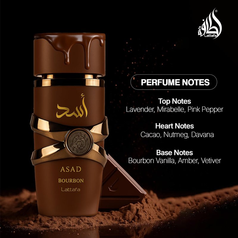 Lattafa Asad Bourbon for Unisex Eau de Parfum Spray, 3.4 Ounce / 100 ml