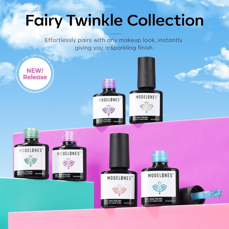 modelones Gel Nail Polish Set, 6 Colors 2026 Spring Summer Pastel Candy Mermaid White Pink Glitter Gel Polish Baby Blue Purple Galaxy Sparkle Shimmer Pearl Nail Polish Soak Off LED Nail Art DIY Gift