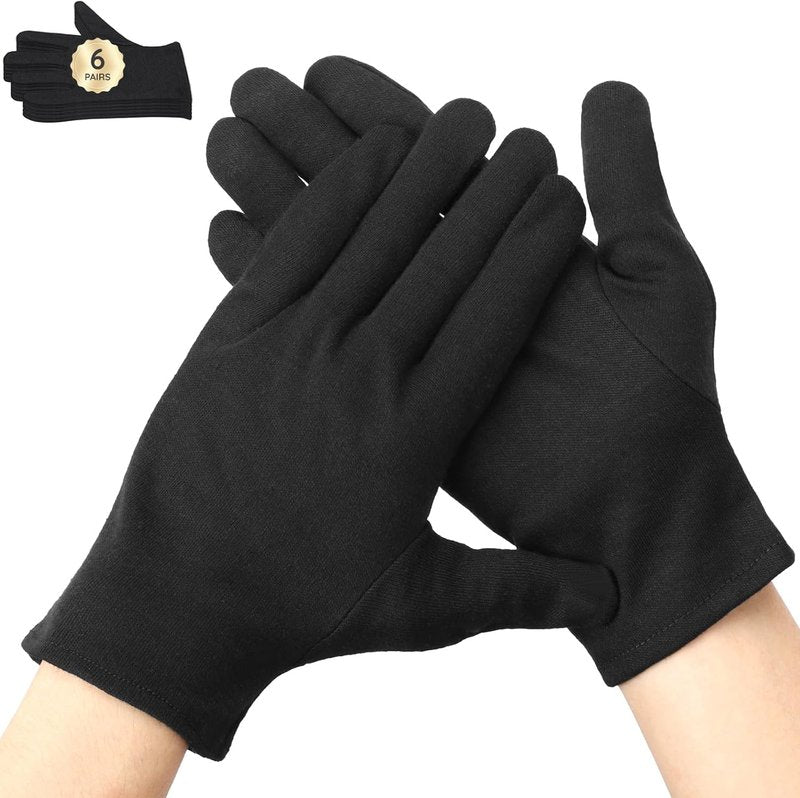 Segbeauty Black Cotton Gloves - 12 Counts Moisturizing Hand Care for Dry Skin | Reusable Spa Gloves