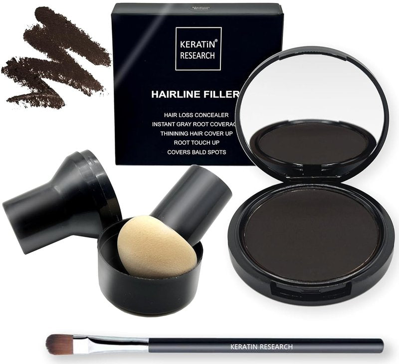 Keratina Hairline Filler - Unisex Mineral Powder for Hair Loss Concealment | Dark Ash Brown, XL Size