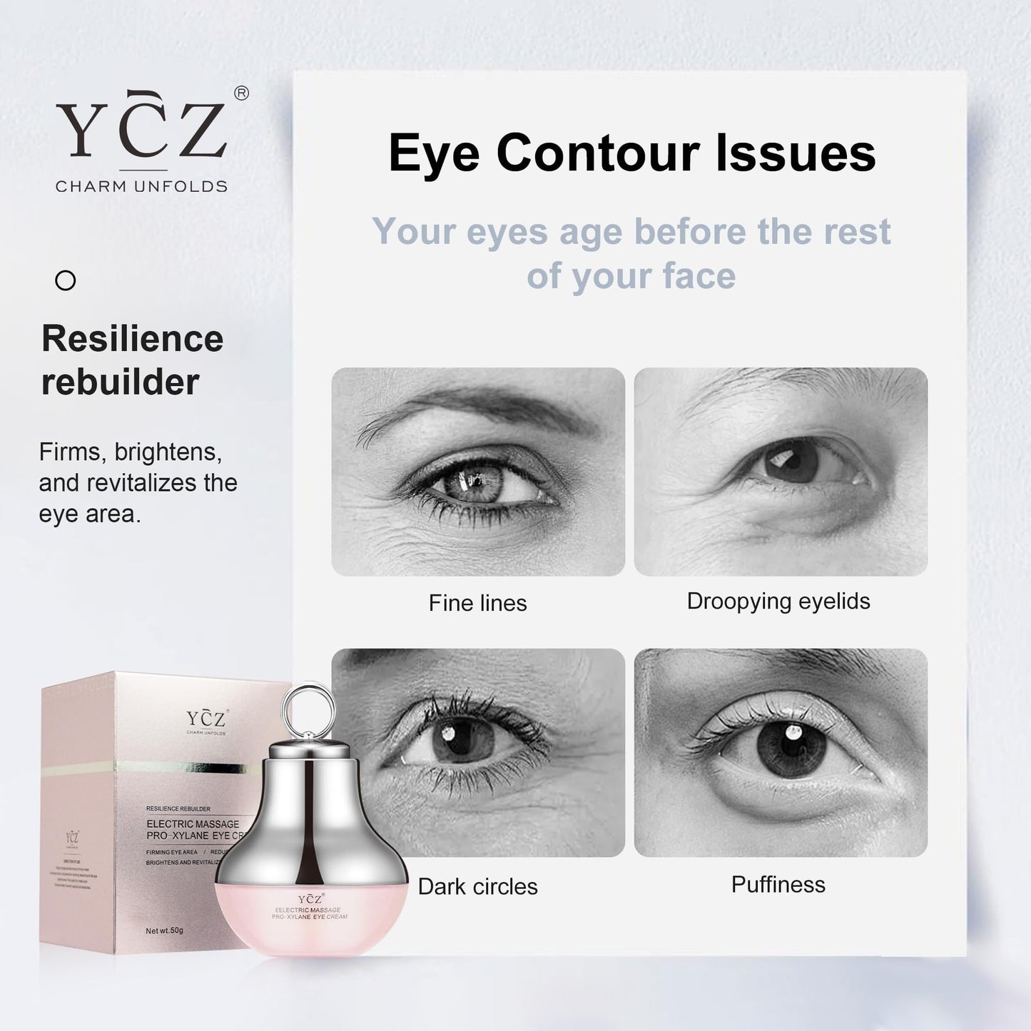 Ycz Electric Massage Eye Cream, 2-In-1 Firming Eye Moisturizer for Under Eye Care, Targets Dark Circles and Fine Lines, Deep Hydration Soothes Eye Fatigue, Suitable Lightweight Texture for Daily Use