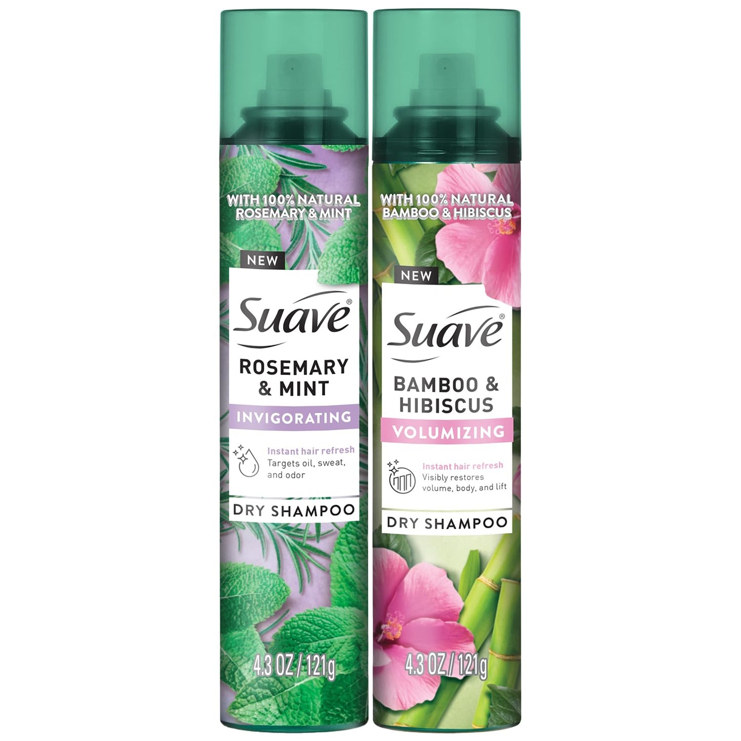 Suave Dry Shampoo Spray Variety Pack - Invigorating Rosemary & Mint + Volumizing Bamboo & Hibiscus | 4.3 Oz Each