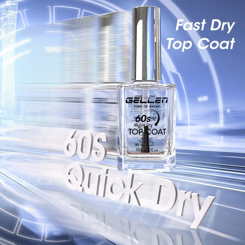 GELLEN Clear Nail Polish Top Coat Quick Dry in 60 Seconds, High-Gloss Shine Top Coat Fast Air Drying Clean Regular Nail Polish, Hema Free, TPO Free, Non-toxic, No Chip, Long Lasting