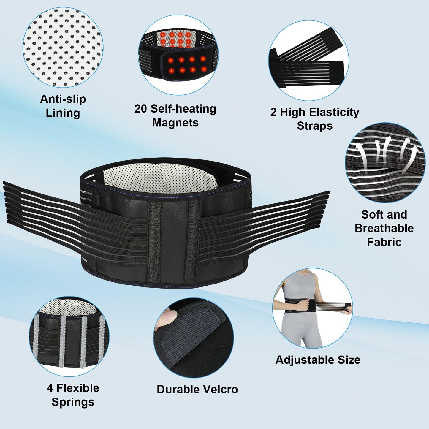 Back Brace for Lower Back Pain Relief, Lumbar Support Belt for Work for Men&Women with Magnet, 4 Reinforced Stays, Self Heating Adjustable Back Support for Sciatica, Herniated Disc, Scoliosis (Medium)