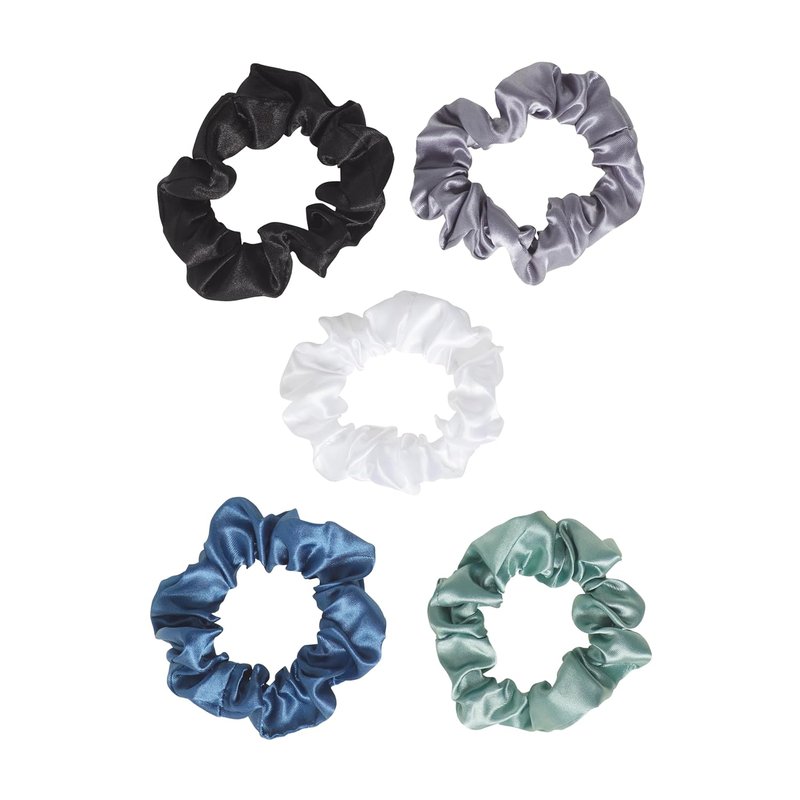 Goody Ouchless Satin Scrunchies - 5 Pack, Cool Tones, Gentle Damage-Free Hold for All Hair Types