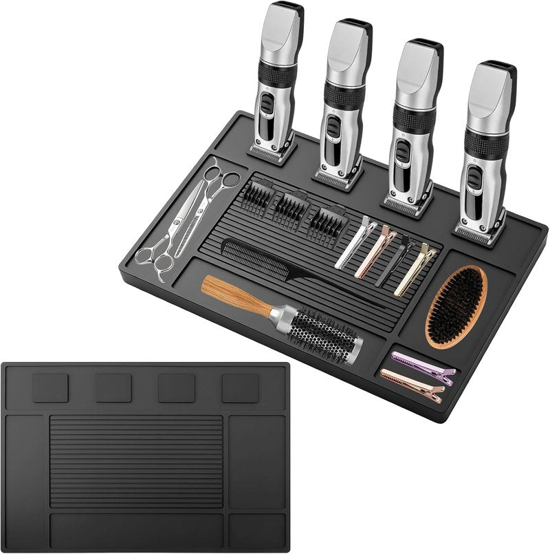 Magnetic Barber Mat - Professional 4-Slot Tool Organizer with Strong Magnet & Non-Slip Silicone