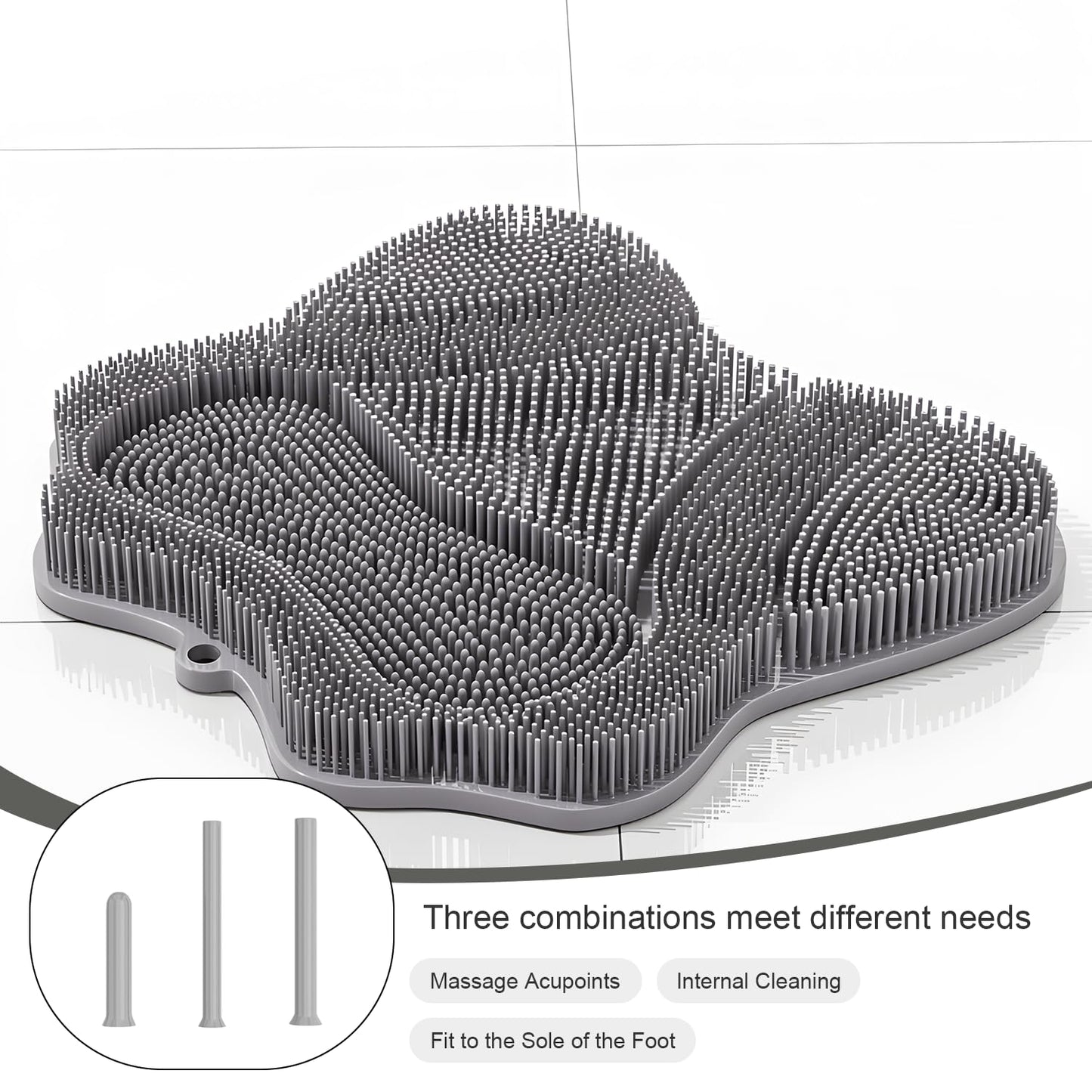Holyenten Shower Foot Scrubber Mat with Suction Cups, Silicone Exfoliating Foot Washer & Massager for Back and Feet, Non-Slip Bathroom Cleaning Tool (Grey)