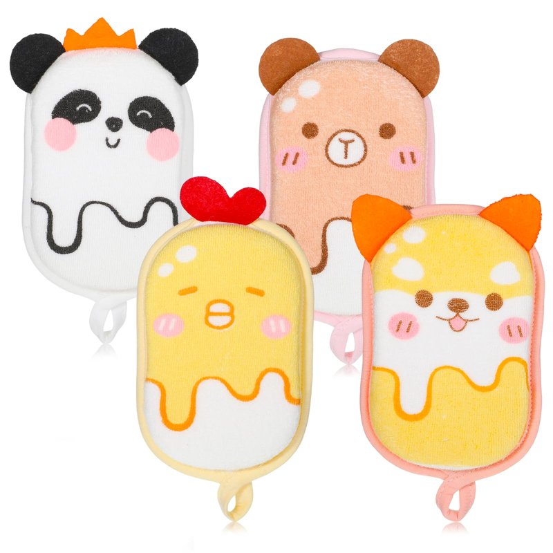 Cartoon Animal Style Baby Sponges, 4 Pcs Kids Bath Sponge, Bath Loofah Sponge, Soft and Absorbent Exfoliating Body Scrubber for Shower Washing Exfoliating Kids Baby Women Boys and Girl
