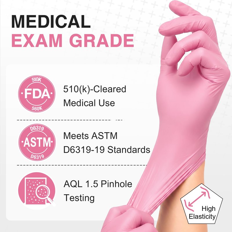 Schneider Nitrile Exam Gloves, 4-mil Medical Gloves Disposable Latex Free, Powder Free, Food Safe Glove for Cooking, Cleaning, Examination, Cherry Blossom, Medium, 100-ct Box