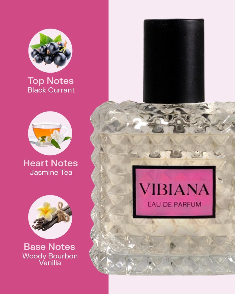 PB ParfumsBelcam Vibiana Eau de Parfum for Women – Warm Floral-Woody Perfume with Black Currant, Jasmine Tea & Bourbon Vanilla – Sweet Modern Fragrance Spray, Signature Everyday Scent, 3.4 Fl Oz