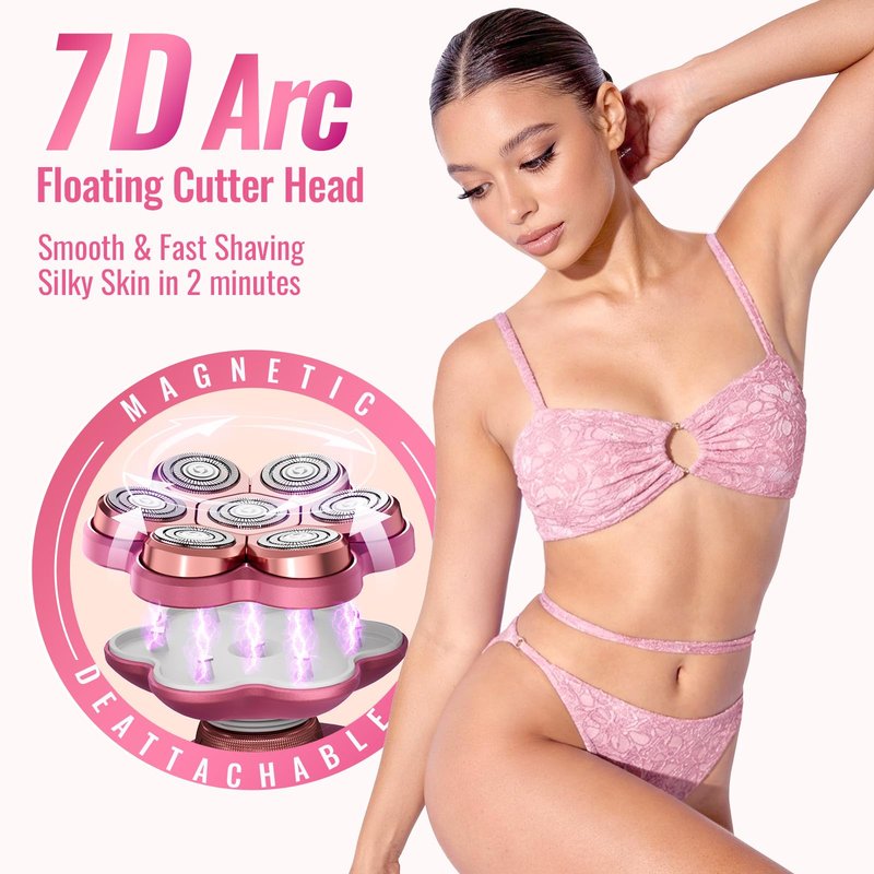 Flyant Electric Razors for Women Legs, 7D Rechargeable Body Shaver, IPX7 Waterproof Wet Dry Electric Shaver, Lady Hair Remover for Face Underarm Pubic, Pink