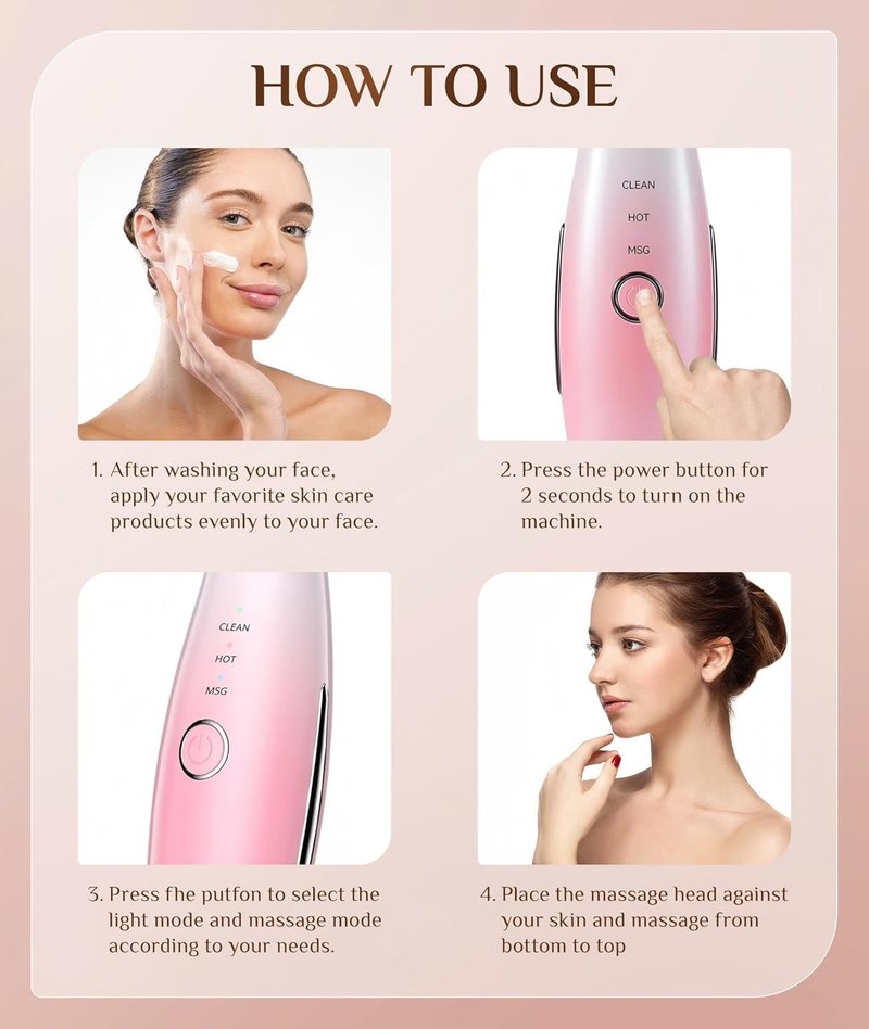 Dopsikn 7 Color Galvanic Machine - Red Light Therapy Face Massager for Wrinkles & Double Chin | Pink