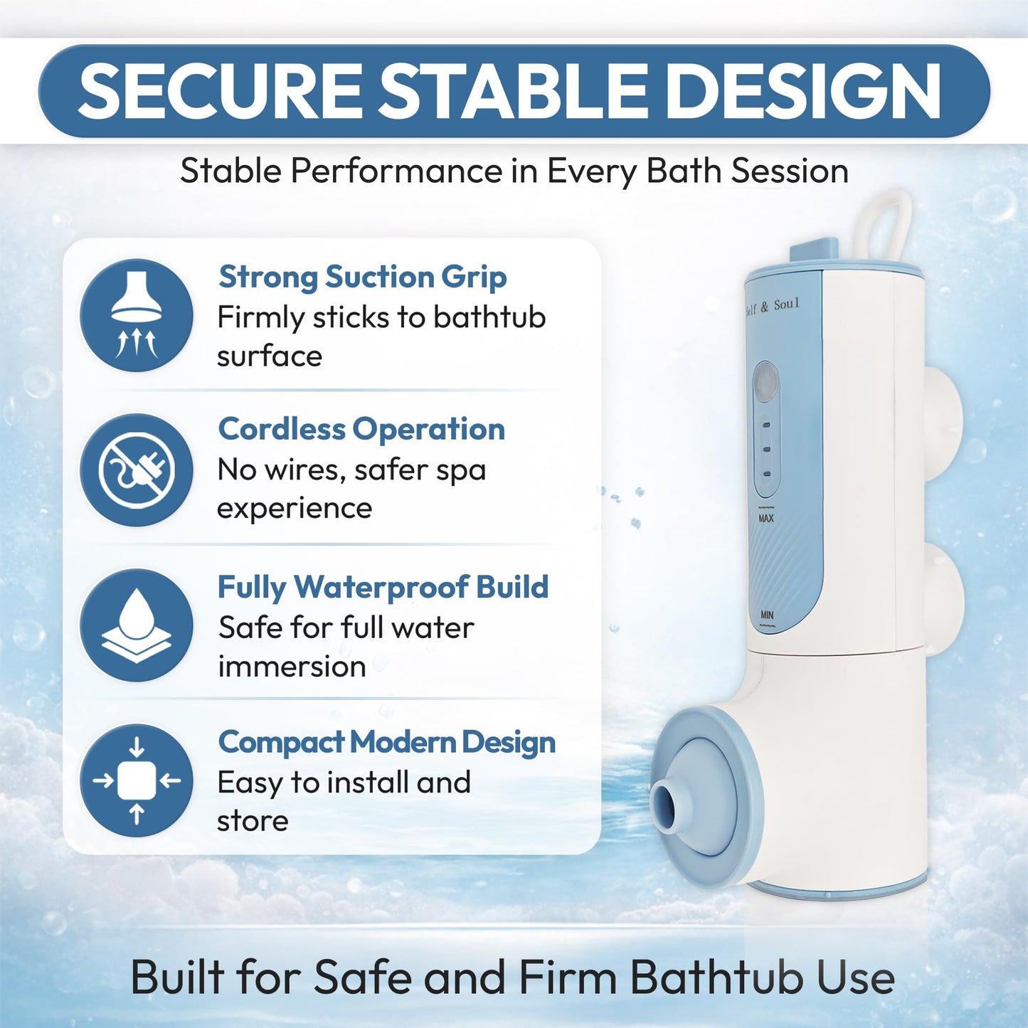 Self & Soul Bath Jets for Tub, Portable Jet Spa for Bathtub, 2-Level Adjustable Bubble Bath for Women, Jet and Bubble Mode, Cordless Bath Jet, Gifts for Women, Self Care Gifts, Relaxing Gifts