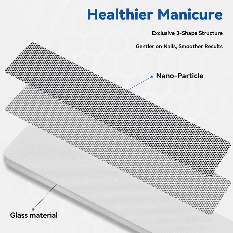 3 in 1 Nano Glass Nail File Set Double Tempered Glass Manicure Pedicure Tool for Shaping Buffing with Travel Case Reusable Washable Nail Care Kit for Women Girls Home Travel