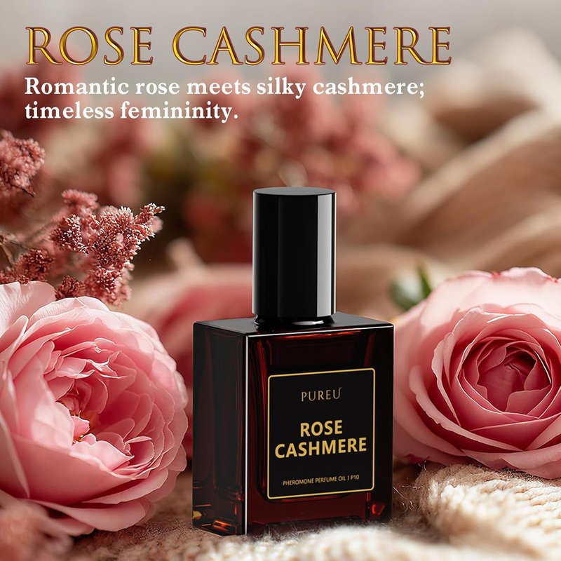 PUREU Pheromones Perfumes for Women, Rose Cashmere Perfume Long Lasting Vanilla Perfumes 0.34FL OZ/10ML Roll On Travel Size Essential Oil Fragrance Eau De Parfum, Made in USA