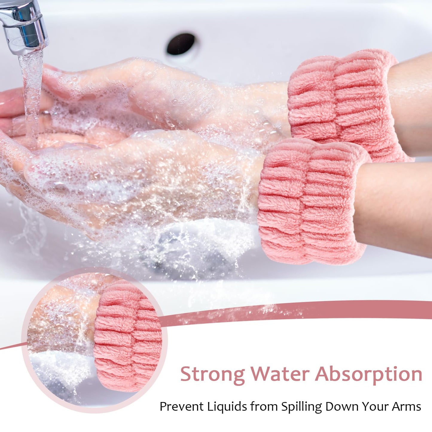 Wykodra 6pcs Wrist Bands for Washing Face, Absorbent Face Wash Wristbands, Arm Water Guards, Microfiber Spa Wash Band for Girls Prevent Water from Spilling Down Your Arms