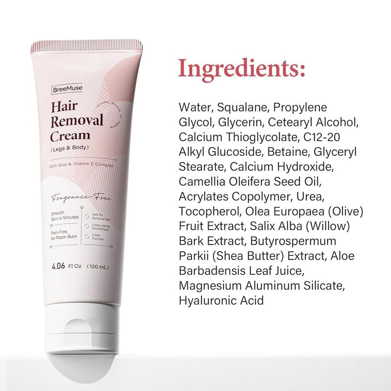 Hair Removal Cream for Women, Painless Depilatory Cream for Legs, Bikini Line & Underarms, Fast 5-10 Minute Body Hair Remover for Sensitive Skin with Moisturizing & Smoothing Formula