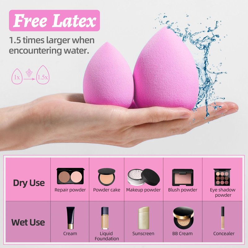 Makeup Sponge Set BS-MALL Blender Sponges 7 Pcs for Liquid, Cream, and Powder, Multi-colored with 1 Mini Makeup Sponge Pink (A-HotPink)
