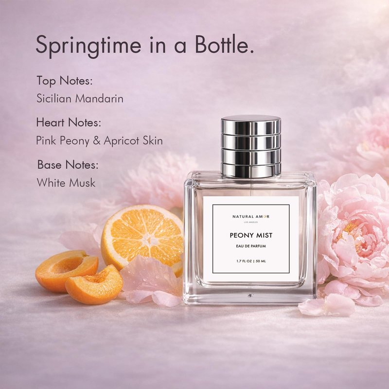 NATURAL AMOR LOS ANGELES Peony Mist Eau de Parfum – Soft Peony & Rose Floral Scent with Clean Musk, Elegant Feminine Perfume 1.7oz