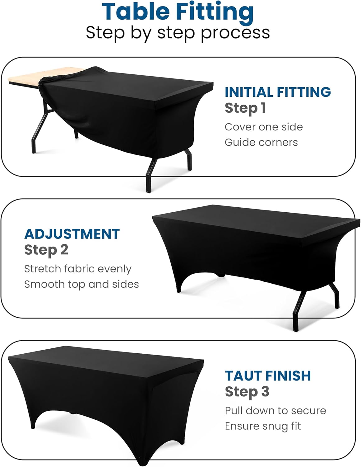 Spandex Tablecloth 2 Pack - Fitted & Washable Black Rectangular Cover | 6FT for Events, Weddings & Parties (72Lx30Wx30H Inch)