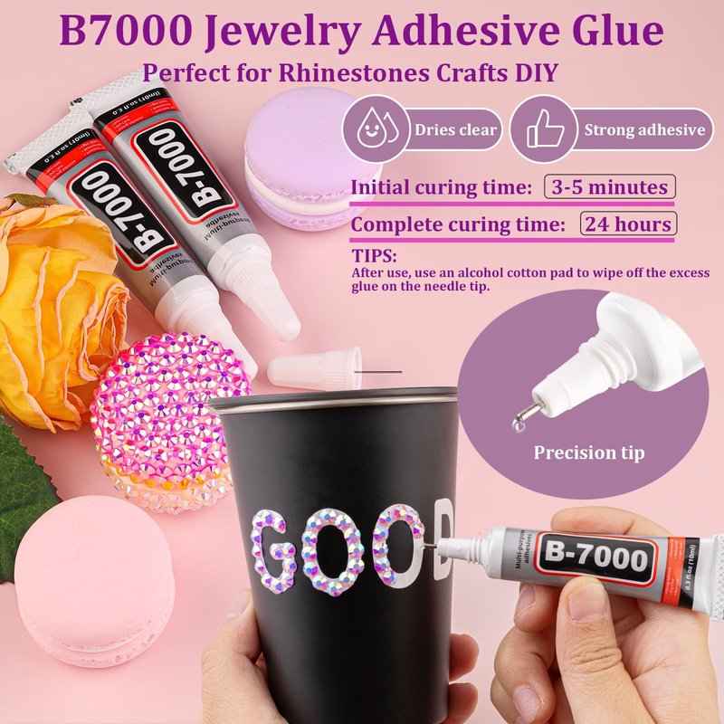 30000Pcs Resin Rhinestones for Bedazzling with Tweezers, Lavender Purple AB Rhinestones for Crafting with 3Pcs 10ml B7000 Jewelry Glue for DIY Crafts Clothing Tumblers Shoes Fabric Nail Art