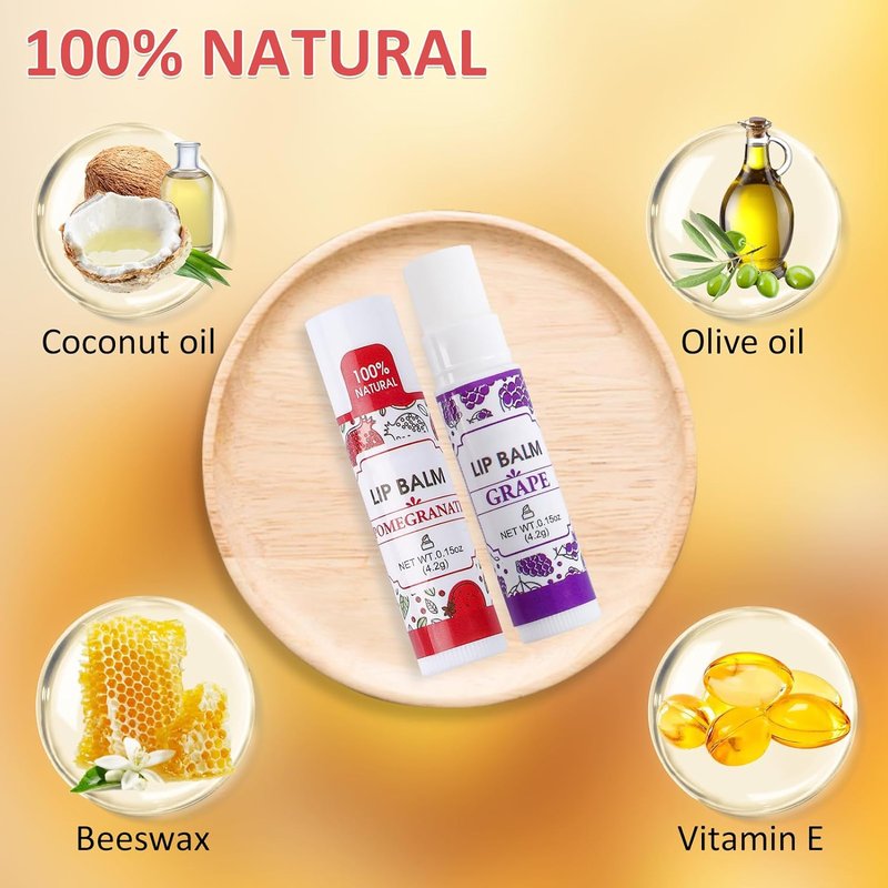 Natural Lip Balm Bulk - 32 Pack with Vitamin E & Coconut Oil | Moisturizing for Dry Lips - 16 Flavors