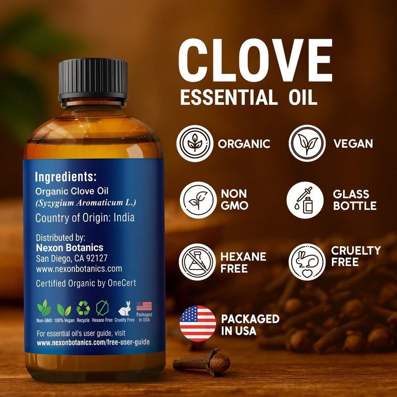 Organic Clove Essential Oil 30 ml - Pure & Natural for Toothache, Sore Muscles | Soothing Skin & Hair Care