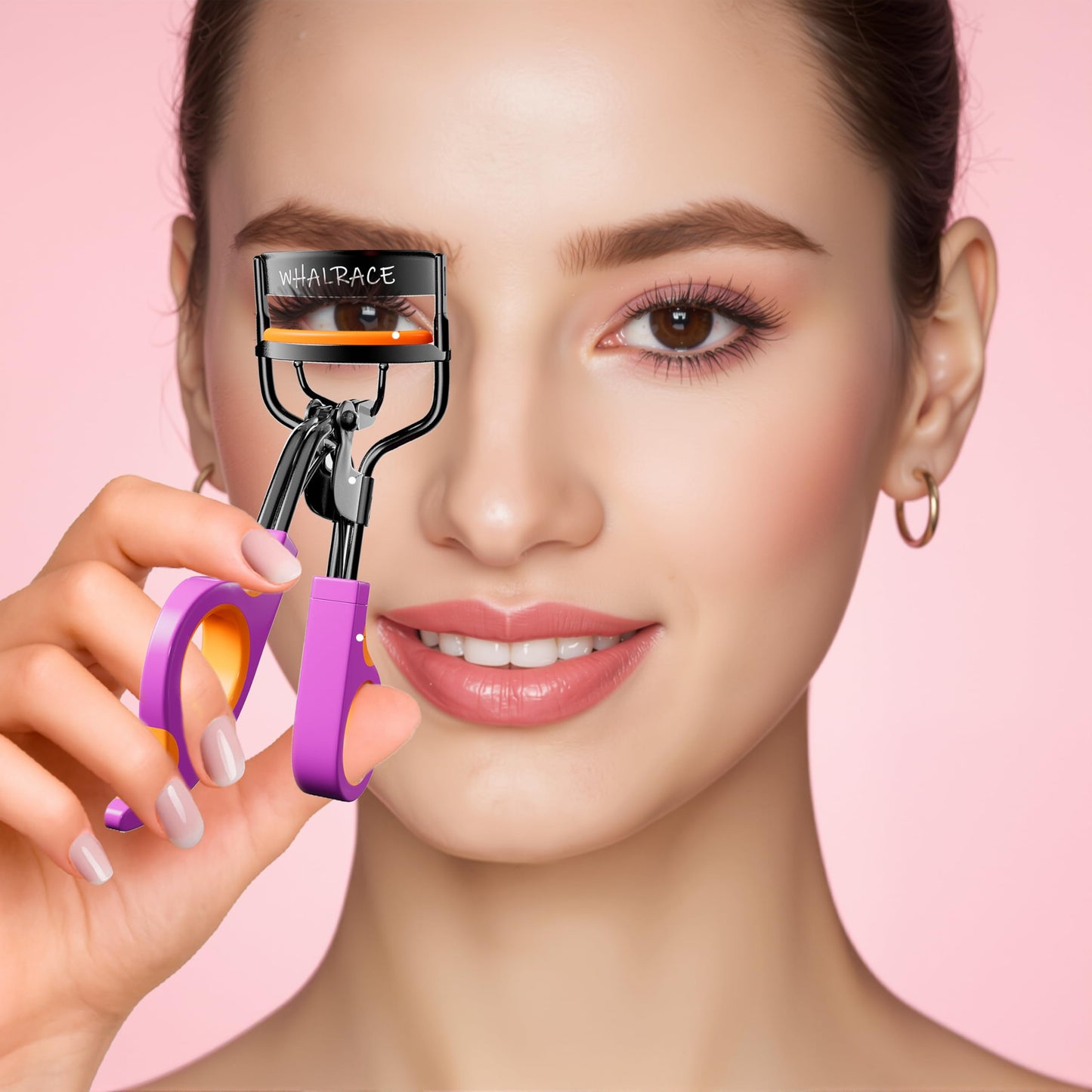Whalrace Eyelash Curlers with 6PCS Extra Replacement Pads, Premium Quality Eye Lash Curler, Superior Curling Effect, Easy to Hold and Use, Valentine's Day Gift for Her - Orange Purple Handle