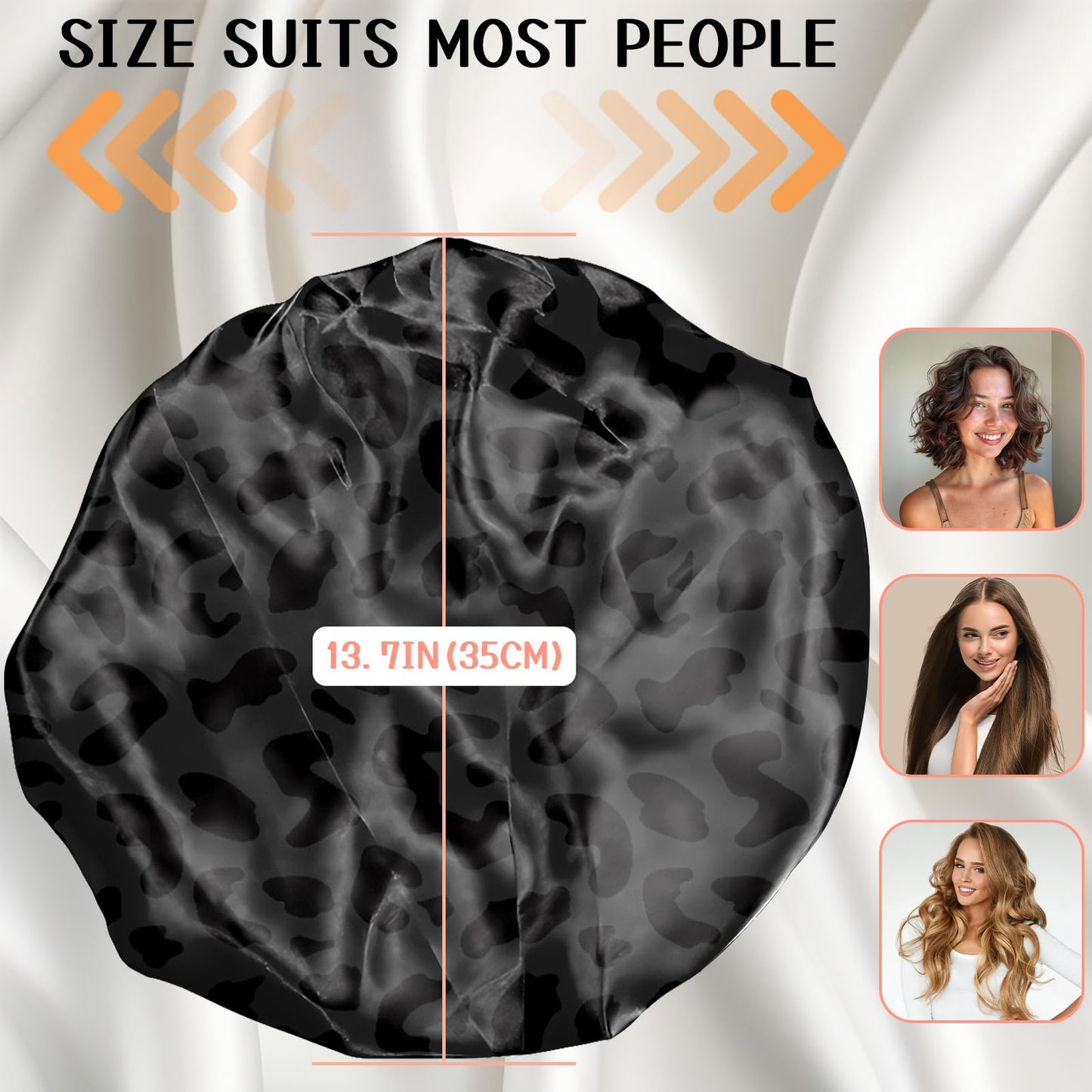 BHAHB Luxury Shower Cap Reusable Terry Cloth Lined EVA Triple Waterproof Layer Elastic Hair Bath Caps for Women Girls Cute-Black Leopard
