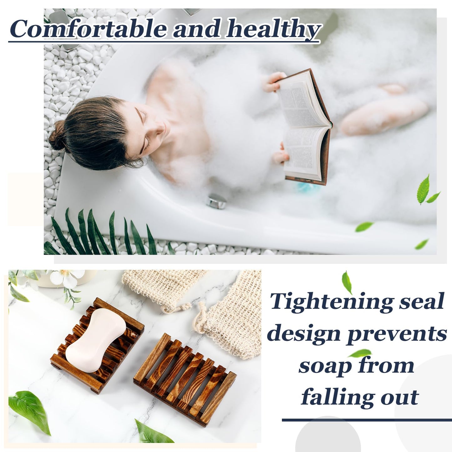 Umigy 40 Pcs Soap Bag and Holder Kit - Sisal Soap Saver Bags, Bamboo Wood Holder Tray for Shower Bath Use (Beige,Charcoal)