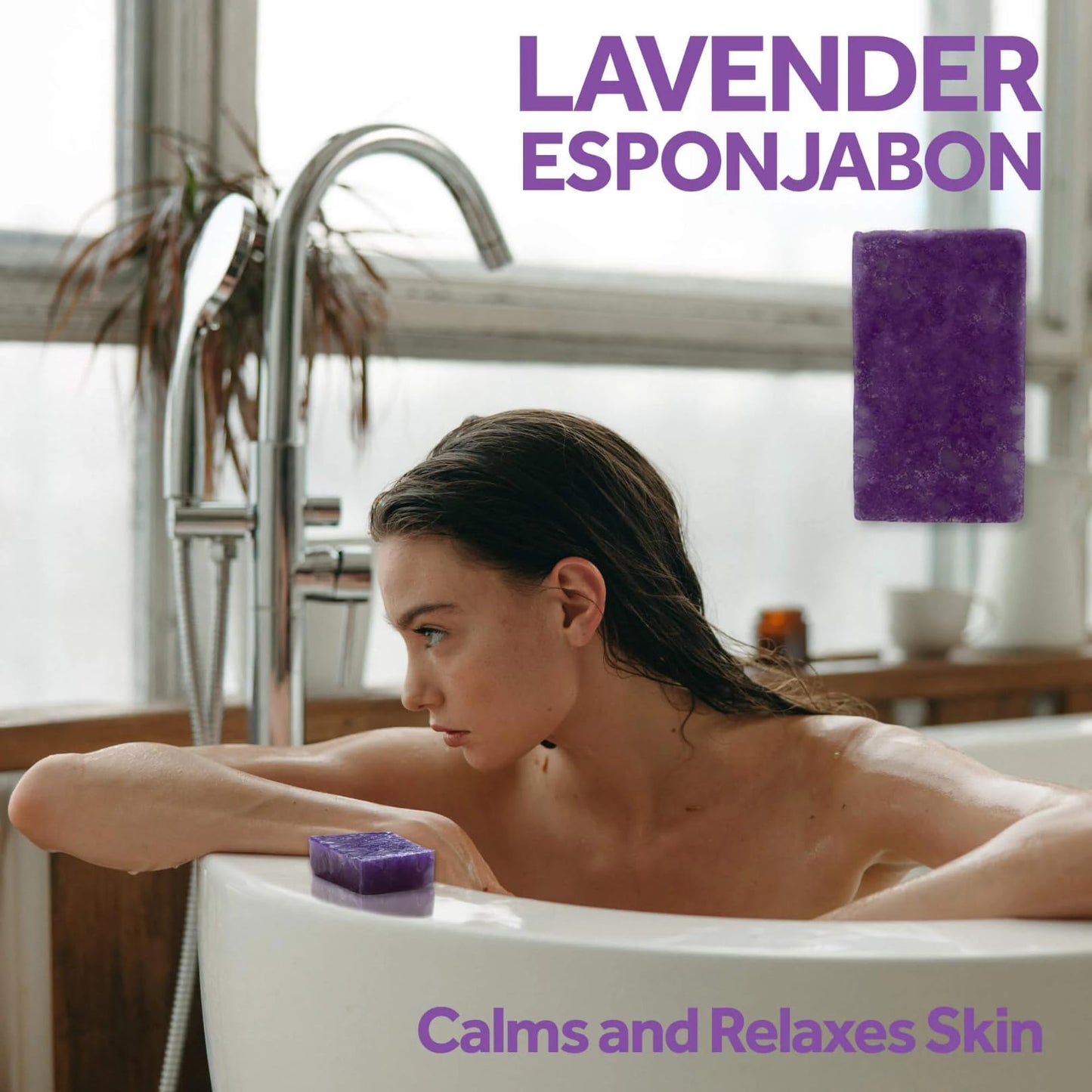 T.Taio Esponjabon Soap Sponge - Cleansing Shower Scrubber - Cleaning Bath Wash Scrub - Oil Removal - Massage & Lather Foot, Elbow, & Face - Bathroom Accessories - Fresh Lavender Scent