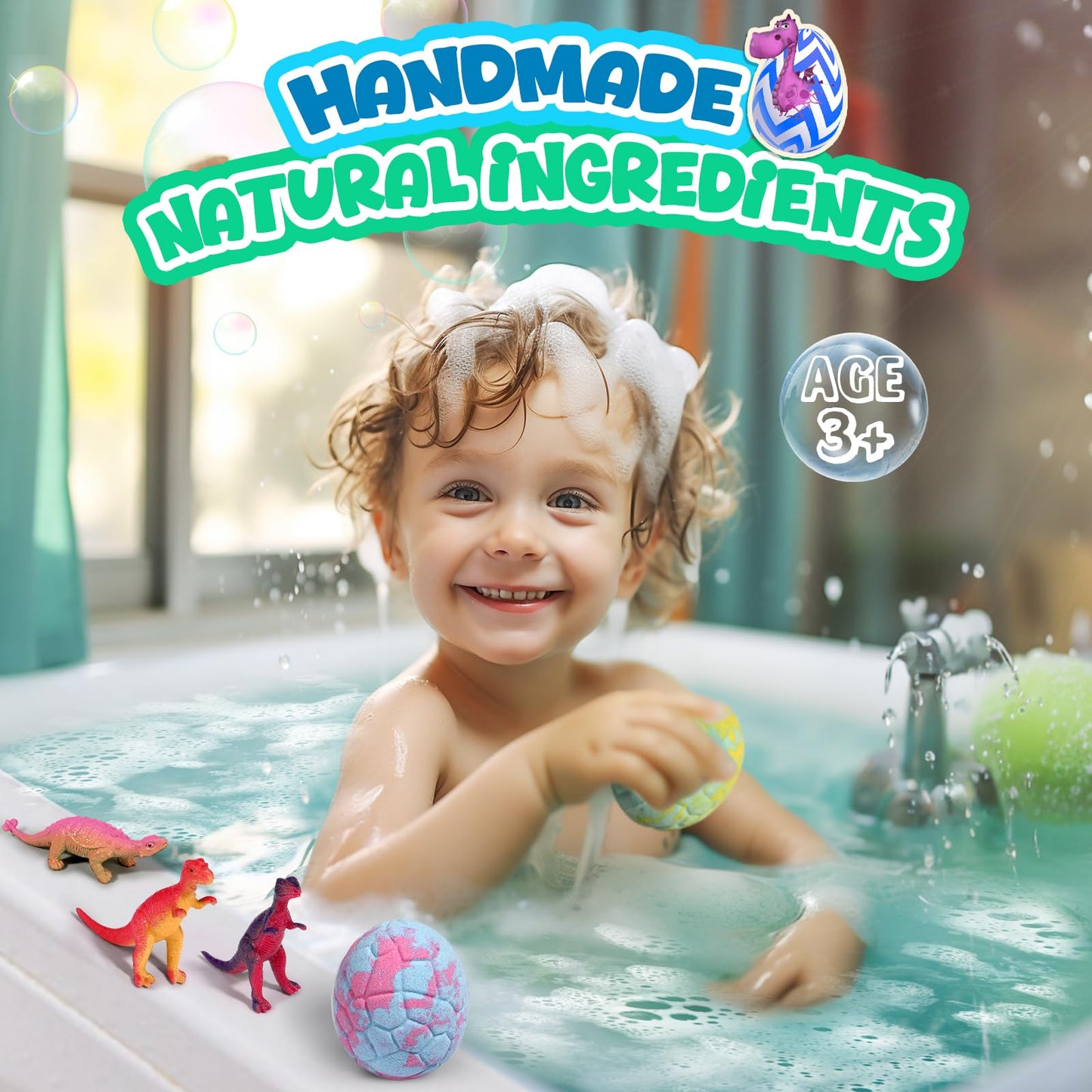 Bath Bombs for Kids with Dragon Toys Inside, Easter Basket Stuffers for Toddlers, Sanyi Dinosaur Toys Gifts for Kids 3-7, Dino Egg Fillers Bubble Bath Birthday Gifts for Boys Girls