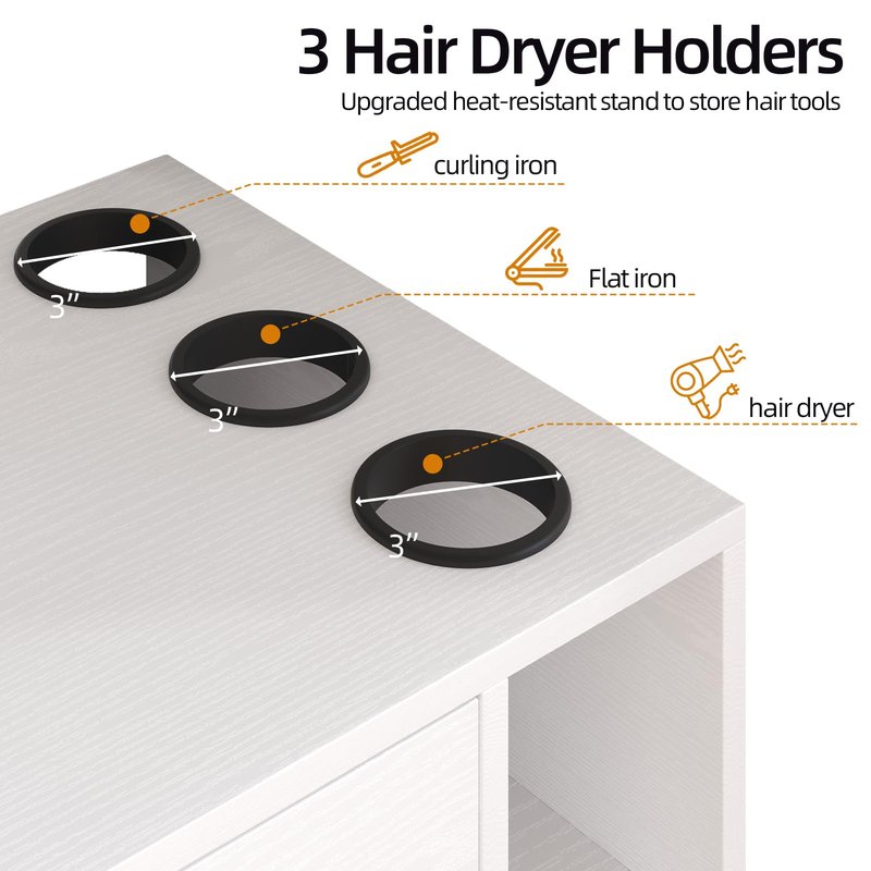 4ever2buy Wall Mount Salon Station, 36" White Barber Station Organizer with Drawer and Shelves, Hair Salon Station with 3 Dryer Holders, Salon Station Wall Mount for Hair Stylist