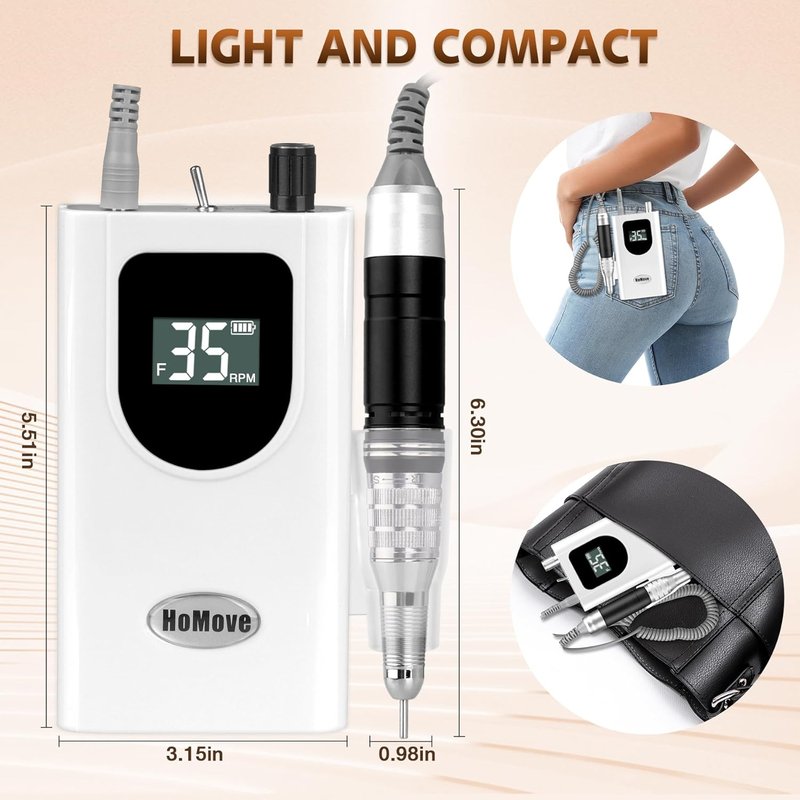 Professional Nail Drill Machine - 35000RPM Portable Electric Efile for Acrylic & Gel Nails | Rechargeable, Low Heat, Pearl White