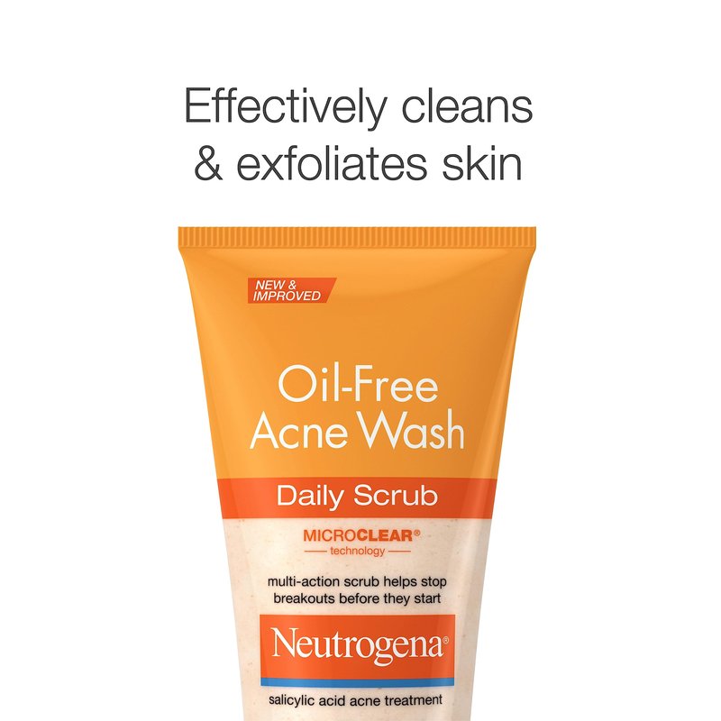 Neutrogena Oil-Free Acne Face Wash with 2% Salicylic Acid, Daily Exfoliating Scrub & Acne Treatment for Oily, Acne-Prone Skin, Clears Breakouts & Blackheads, 4.2 fl. oz