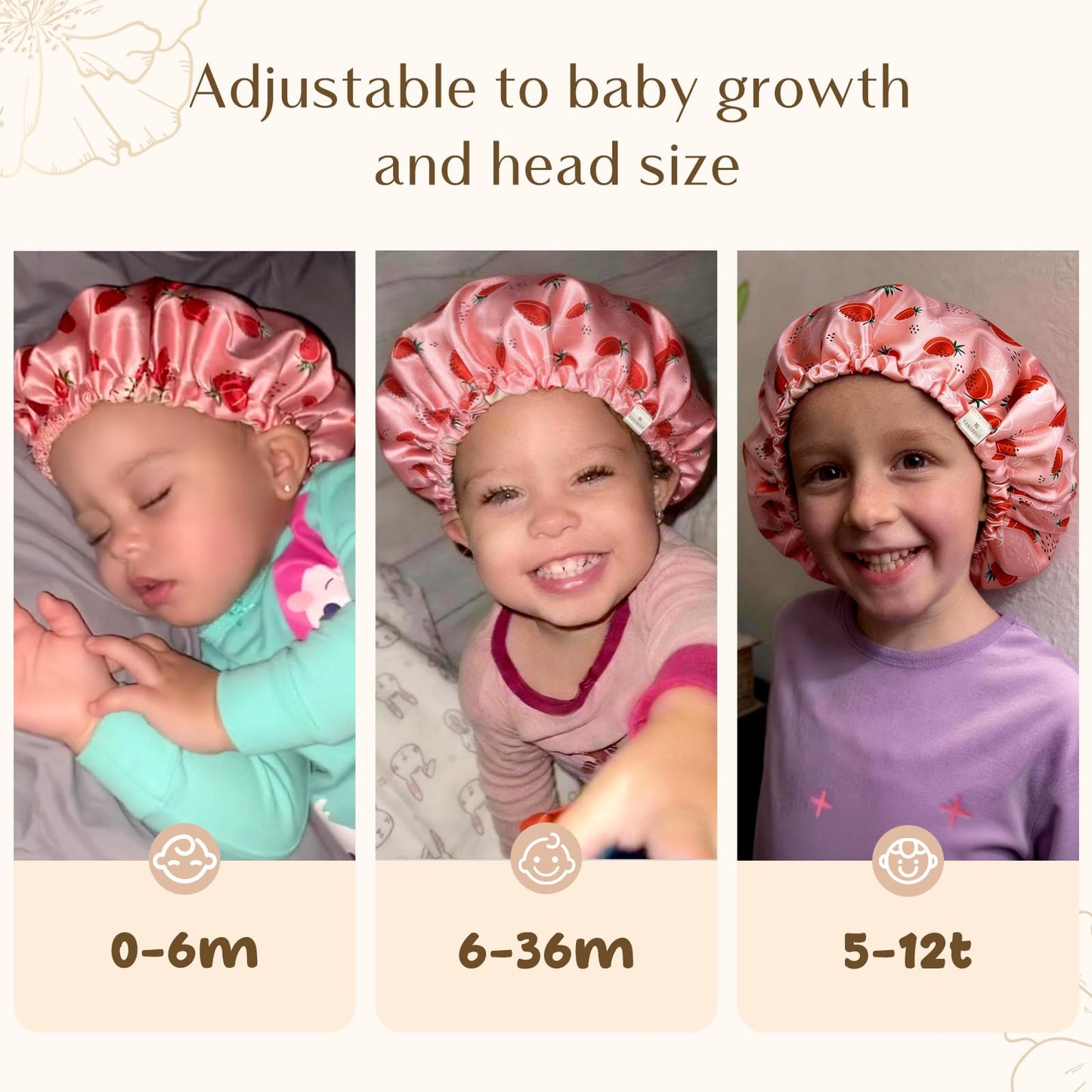 YANIBEST Baby Satin Bonnet Sleep Cap - Double Layer Reversible Adjustable Silky Satin Cap for Infant Toddler(6-36Months,Light Pink)