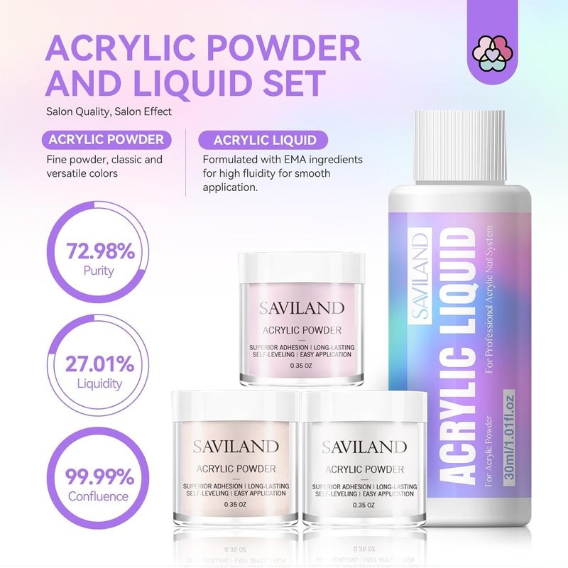 SAVILAND Acrylic Nail Kit - Complete Beginner Set for Home DIY Nail Art | All-in-One Salon Essentials