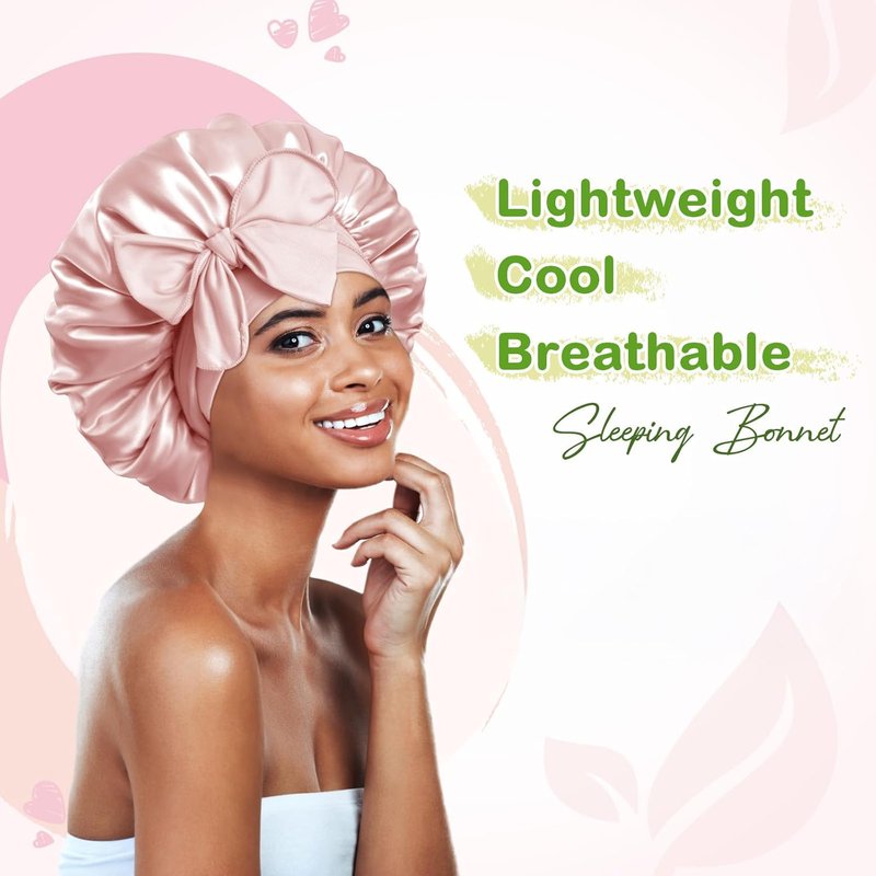 Silk Bonnet for Sleeping | Adjustable Satin Night Cap for Curly Hair - Cream Pink