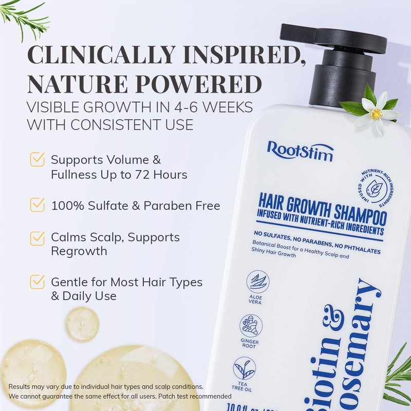 Biotin & Rosemary Shampoo for Hair Growth: Hair Loss Shampoo for Thinning Hair Infused with Natural Nutrient Rich Ingredients for Hair thickening Sulfate Free 10 fl oz