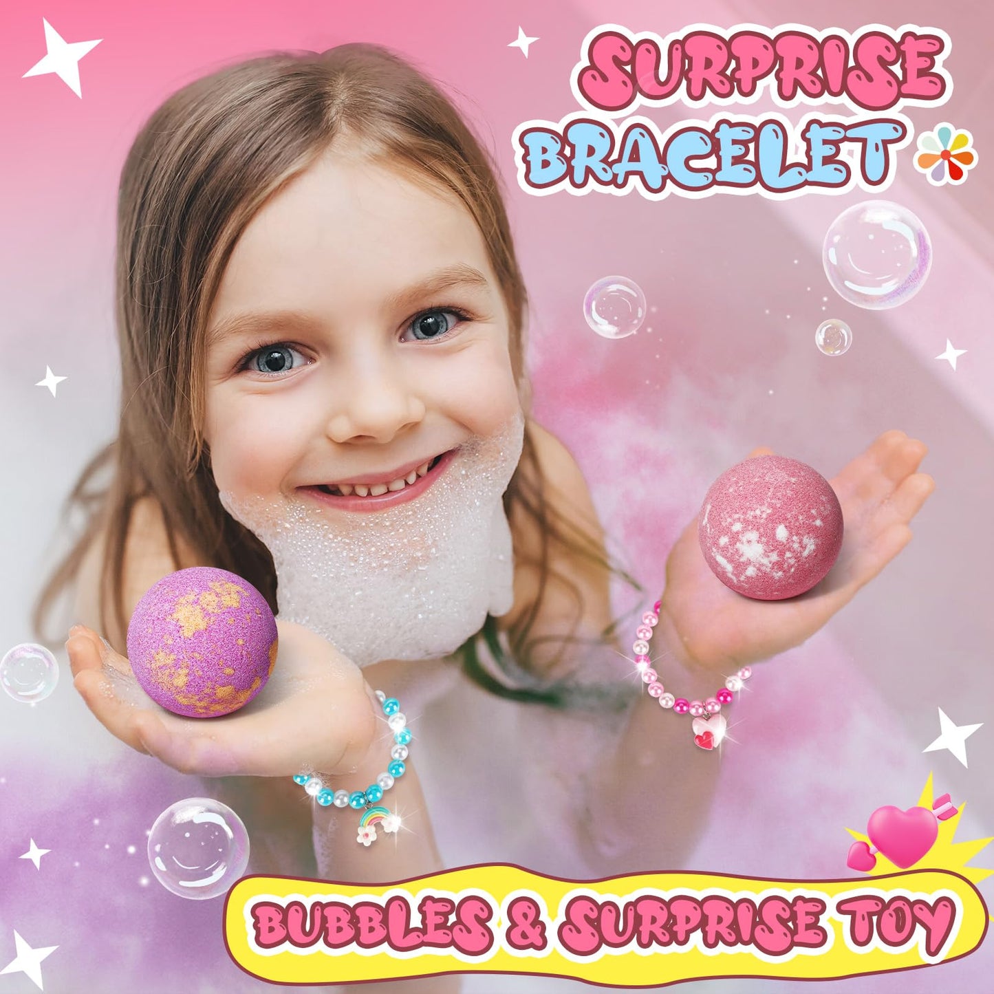 Unicorn Bath Bombs for Kids Girls with Bracelet Inside, 12pcs sanyi Easter Basket Stuffers Bubble Bath Toys Birthday Gifts for 4 5 6 7 8 Year Old Girl