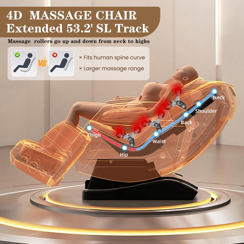 RESTREAL 4D Massage Chair Full Body, Zero Gravity SL-Track Shiatsu Electric Massage Chair Recliner, Airbag Massage, Deep Yoga Stretch with Heat Body Scan Bluetooth Foot Roller, Extendable Footrest