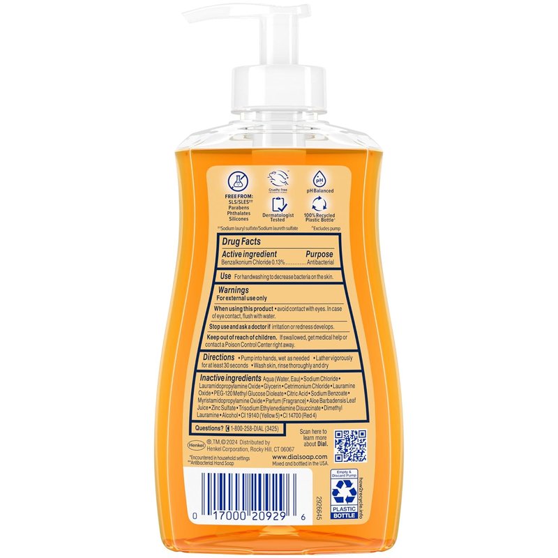 Dial Antibacterial Liquid Hand Soap - Aloe Gold Scent, Dermatologist-Tested | 11 Fl Oz (Pack of 4)
