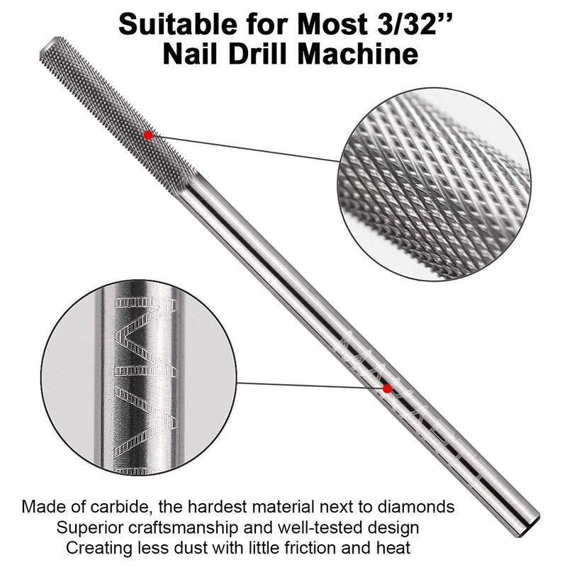 Makartt Cuticle Nail Drill Bit - Tungsten Carbide Safety Remover | 3/32'' for Electric Nail File - Silver, Fine