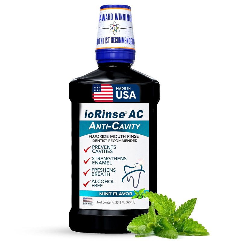 ioRinse AC Anticavity Fluoride Mouthwash - Alcohol-Free Mint Rinse for Sensitive Mouths - 33.8 oz