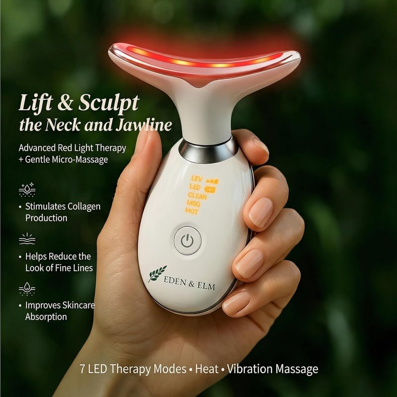 Eden & Elm Face & Neck Sculpting Massager - 7-Color LED Tool for Firm Skin | Ergonomic Wireless Design