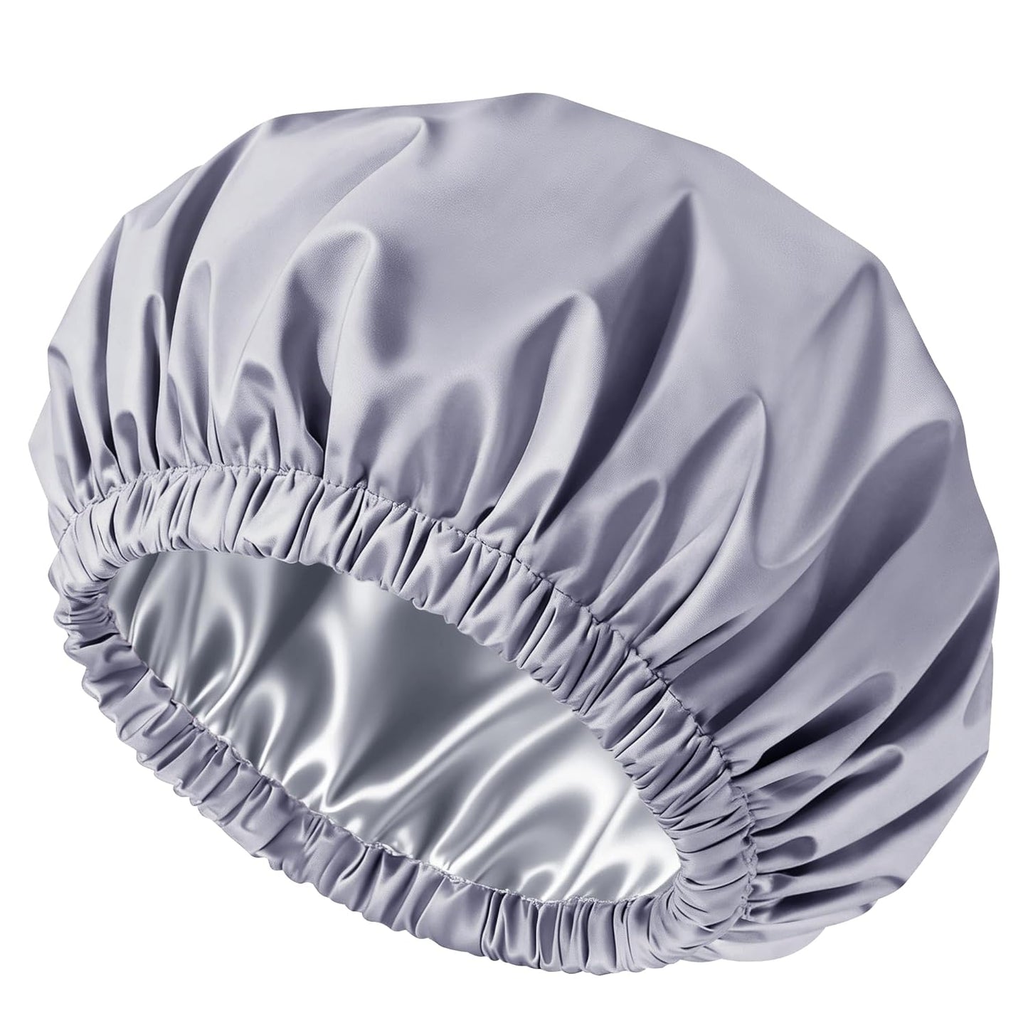 Skiennix Reusable Waterproof Shower Cap - Satin Lined with Soft Elastic Band | Large Grey Bath Cap