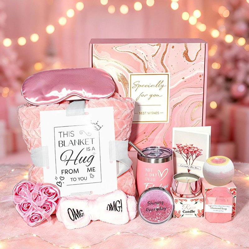 Birthday Gift for Women,Mothers Day Gift Basket,Get Well Soon Self Care Package,Spa Gift Basket,11pcs care package for women,Feel Better Encouragement for Mom Grandma Wife Best Friend Sister (Pink)