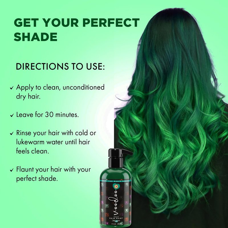 MOEHAIR Semi-Permanent Hair Color | Green Hair Dye 8 Oz | No Ammonia, Sulfate or Paraben | Vegan & Cruelty-Free | Gentle & Washable Formula | Voodoo Harmony Green Hair Color